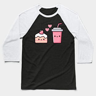 Kawaii Style Strawberry Cake and Milkshake in Love | Design for Kawaii Food Lovers Baseball T-Shirt